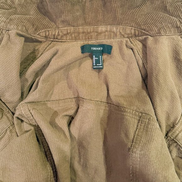 FOREVER21 Jacket Womens M Corduroy Frayed Cropped Button Front Brown - Picture 6 of 14